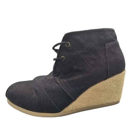 Bobs From Skechers Wedge Booties Black Wrap Style Heels Shoes Womens Size 8 - Picture 3 of 5